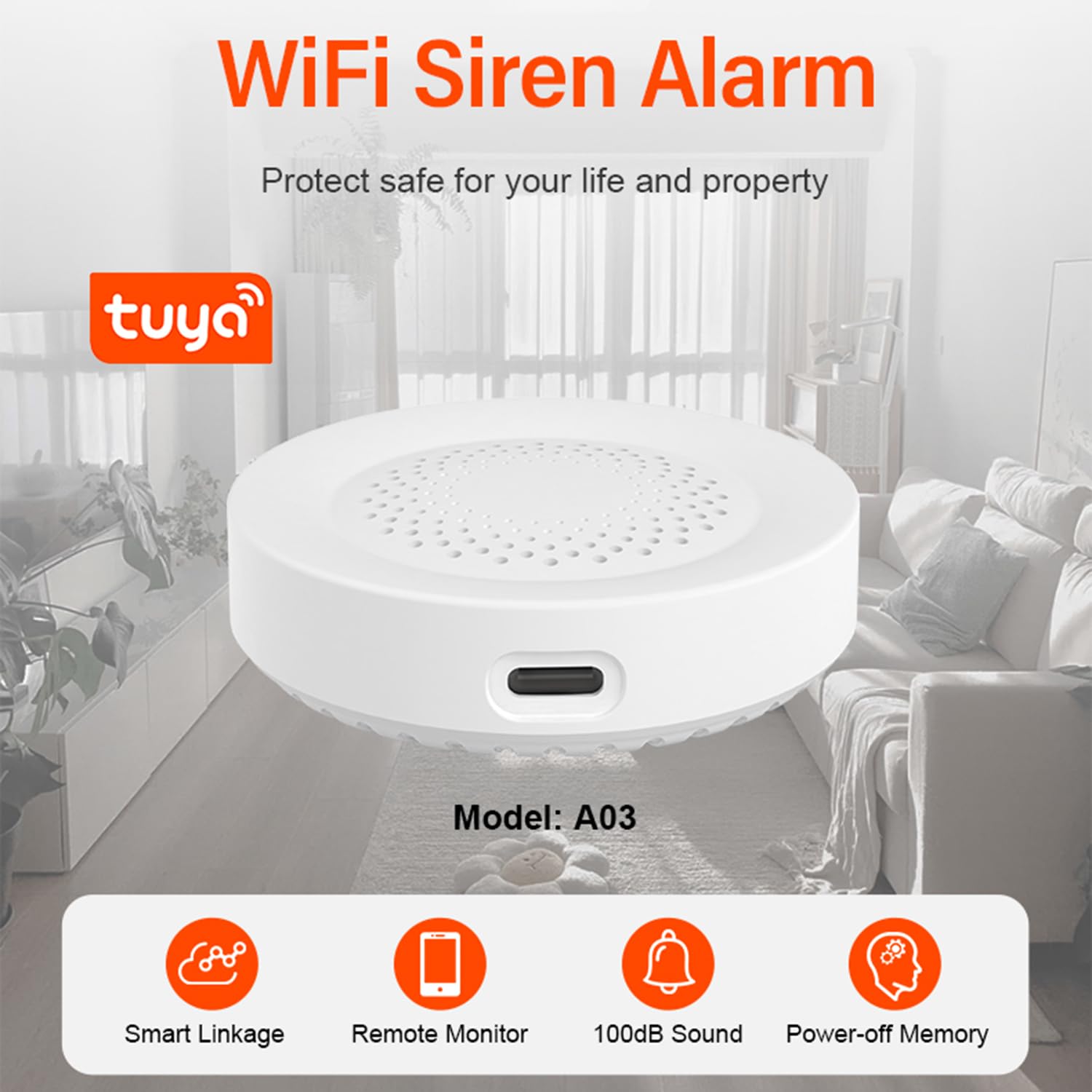 WiFi Smart Siren Alarm: 100db Sounder, App Control, Wireless Burglar Alarm, Compatible with Alexa
