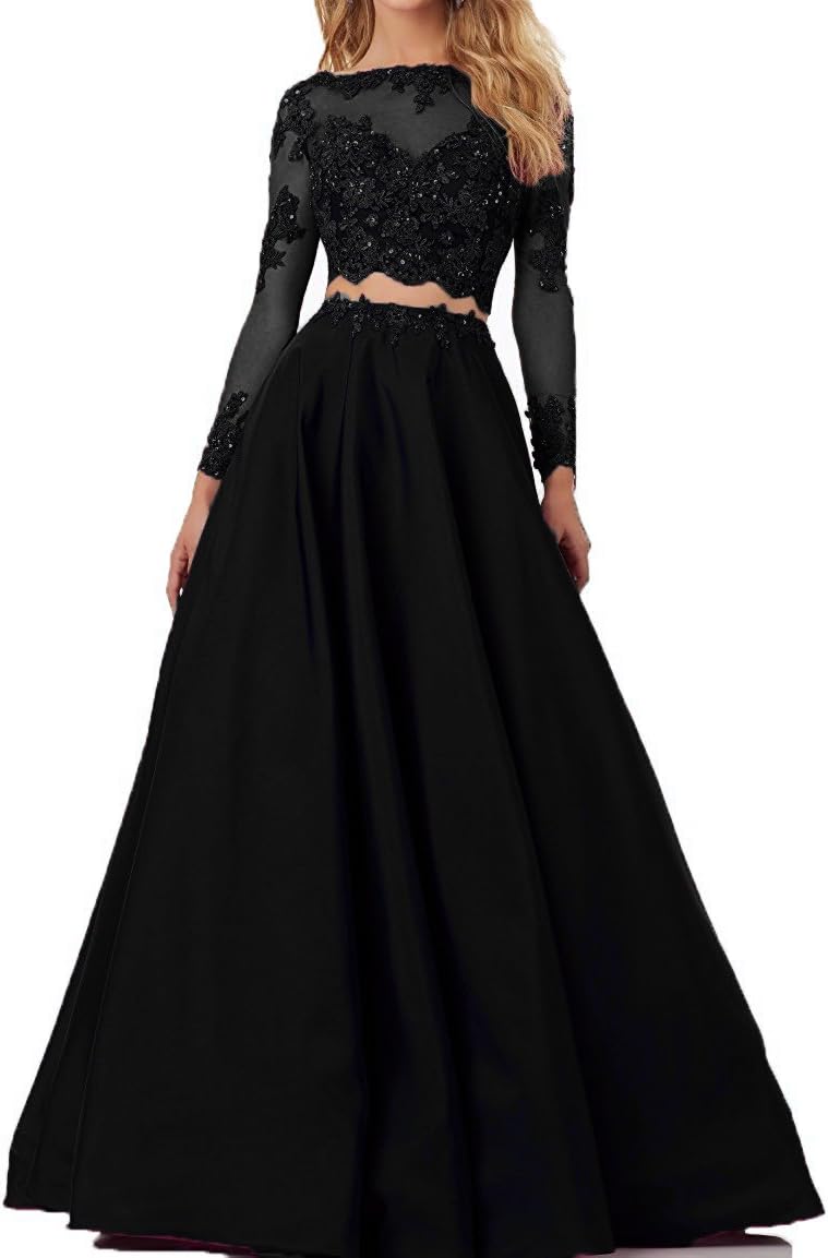 Momoai Women's Sleeve Lace Evening Party Dress Gown Two Pieces Prom Dress Long