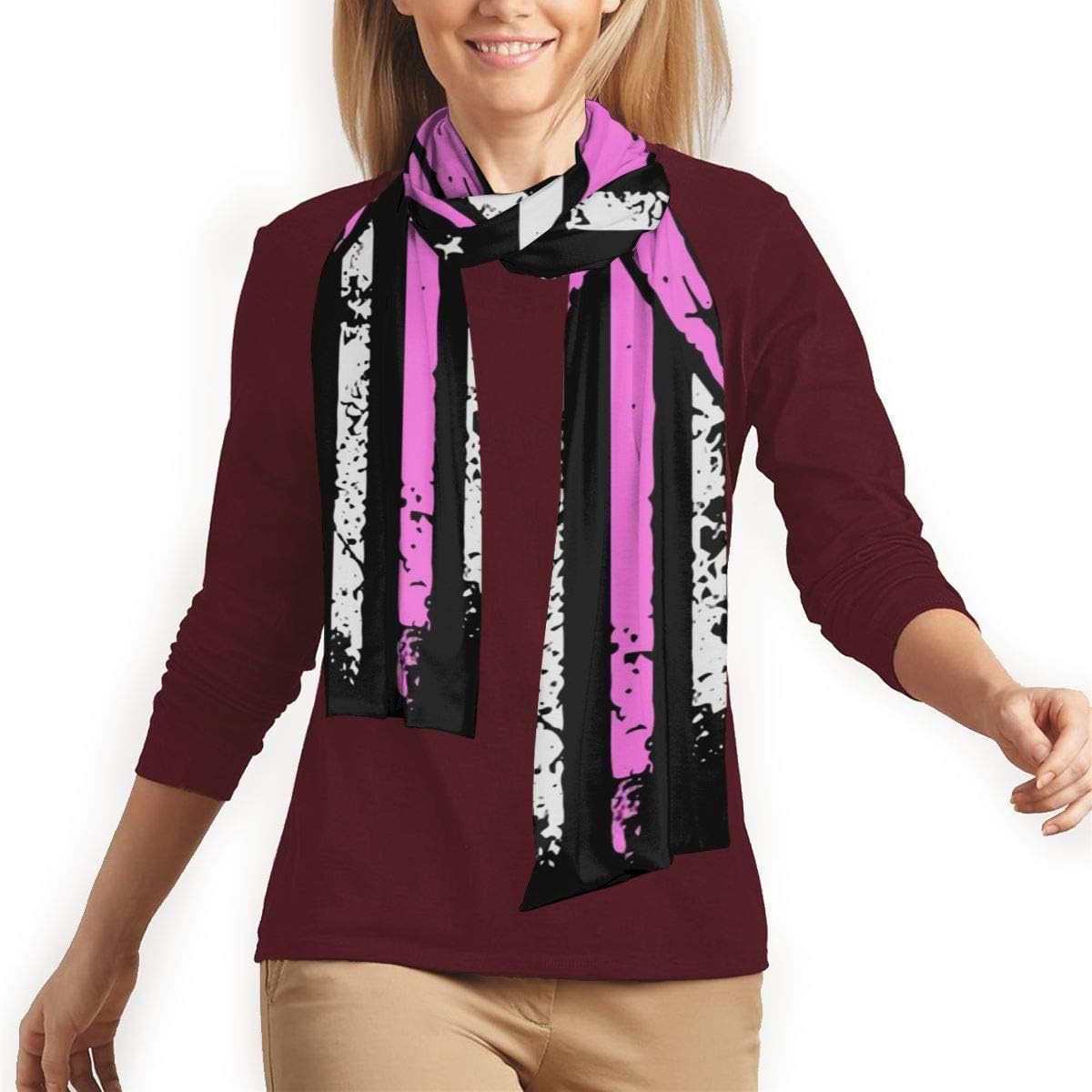 Scarf For Men Women Breast Cancer Awareness Usa Flag Winter Neck