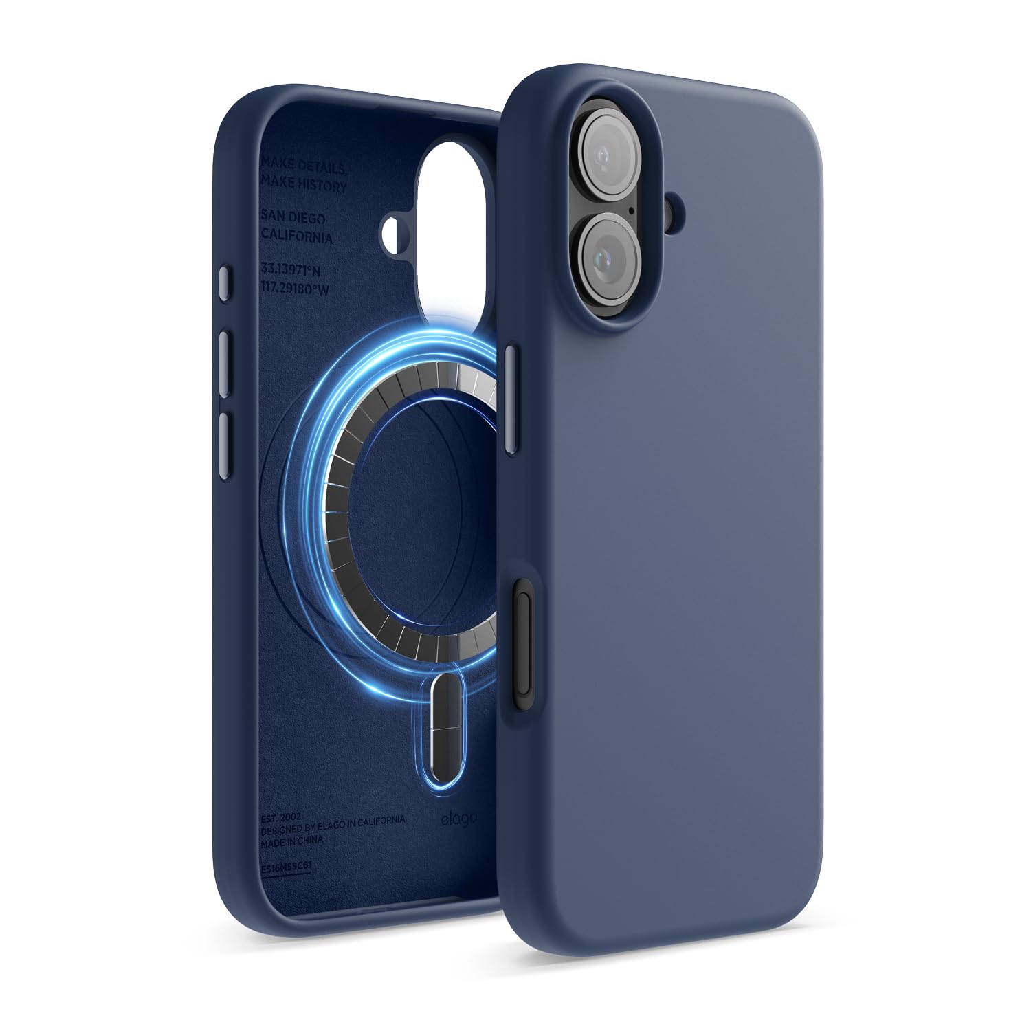 elago Magnetic Silicone Case Compatible with iPhone 16 Case 6.1 Inch Compatible with All MagSafe Accessories - Built-in Magnets, Soft Grip Silicone, Shockproof (Jean Indigo)