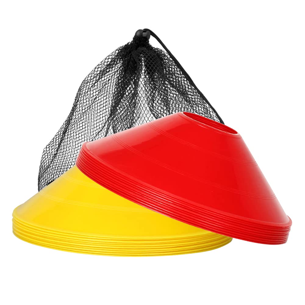 Tenorbass 20 Pcs Pro Disc Cones, Soccer Training Agility Cones with Bag, Playing Field Cones Markers Outdoor Sports Football Training Equipment, Cones for Soccer Football Basketball (Red + Yellow)