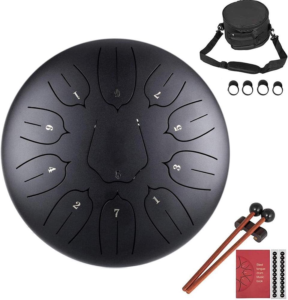 Per Newly 10 Inch 11 Notes Steel Tongue Drum Percussion Instrument Lotus Hand Pan Drum with Drum Mallets Carry Bag