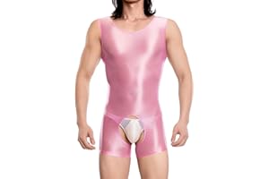 Ausing Men's One Piece Sleeveless Bodysuit Oil Glossy Open Crotch Shorts Jumpsuit Athletic Supporters