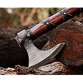 Viking Axe | Hand-Forged Carbon Steel Tomahawk with Rosewood Handle & Leather Sheath, Bearded Axe for Camping, Bushcraft, Throwing, Gifts for Men (Brown)