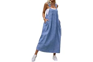 Women's Casual Loose Overall Dress, The Lightweight Denim Dress with Side Pockets, Oversized Denim Jumper Dresses