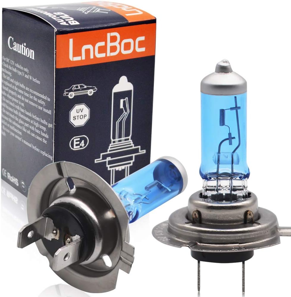 LncBoc H7 Headlight Bulb Car Front Head Light Headlight H7 Bulb Light Lamp 12V 55W Halogen Headlight Bulbs Replacement Kit, 4300K Warm White, 2 Pieces