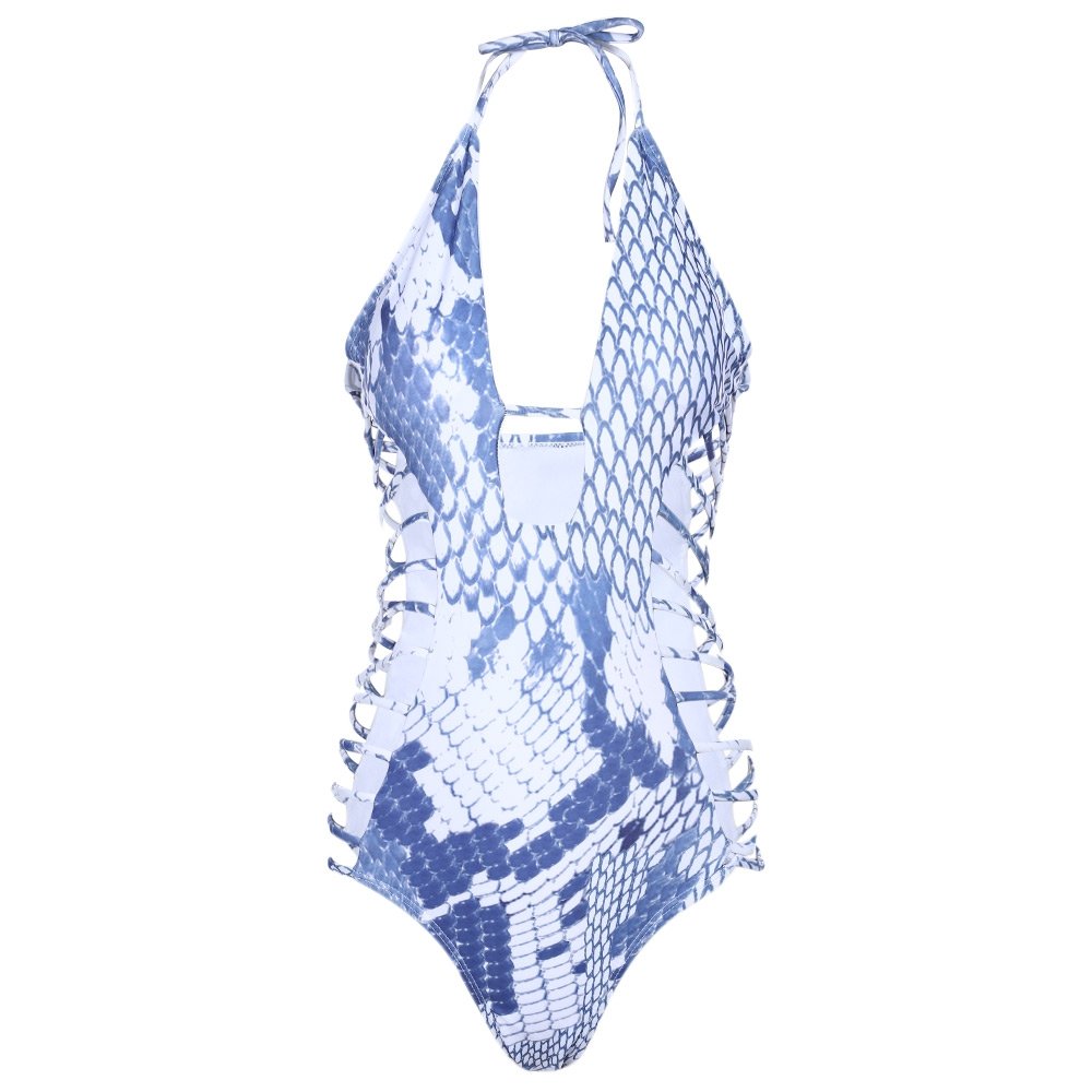 zorbes women swimming sexy halter snake pattern siamesed bikini