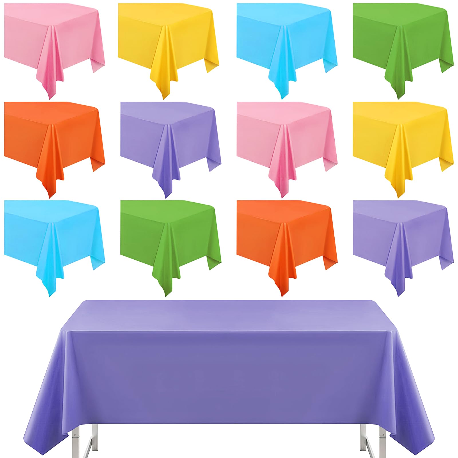 LYCN 12 Pack Colourful Tablecloths, Summer Table Covers, Plastic Rectangle Table Cover for Parties Birthdays Weddings Picnics, 6colors (137x182cm)