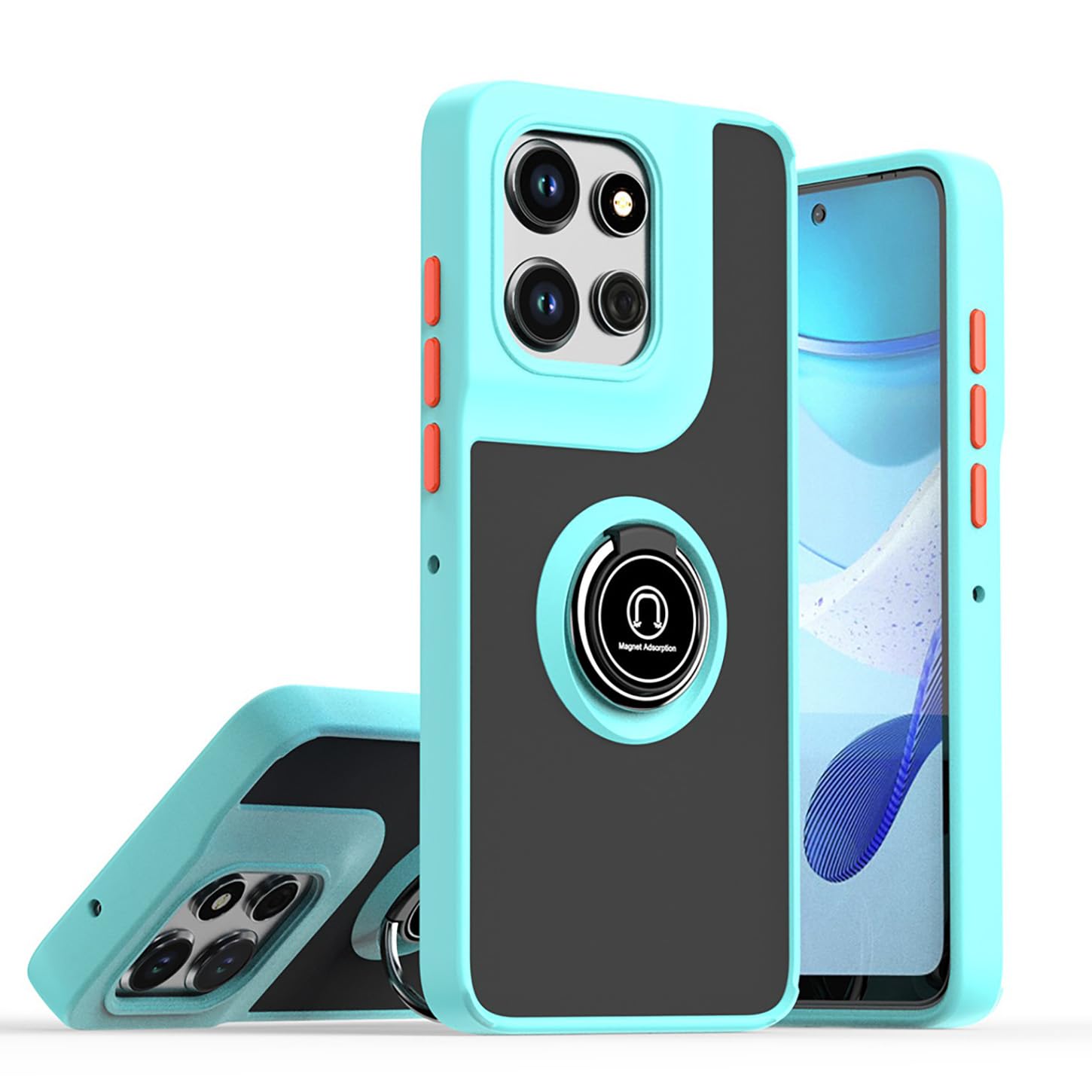 ILING Case for Motorola Edge 50 Neo, Ultra-thin Translucent Matte Frosted PC Hard Back Cover, Soft Silicone TPU Bumper Shockproof Protective Case with Ring Kickstand (Sky Blue)