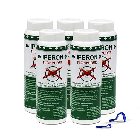 Lyra Pet 5 x 100 g IPERON Bio Flohpuder Schutz gegen Ungeziefer + Zeckenhaken
