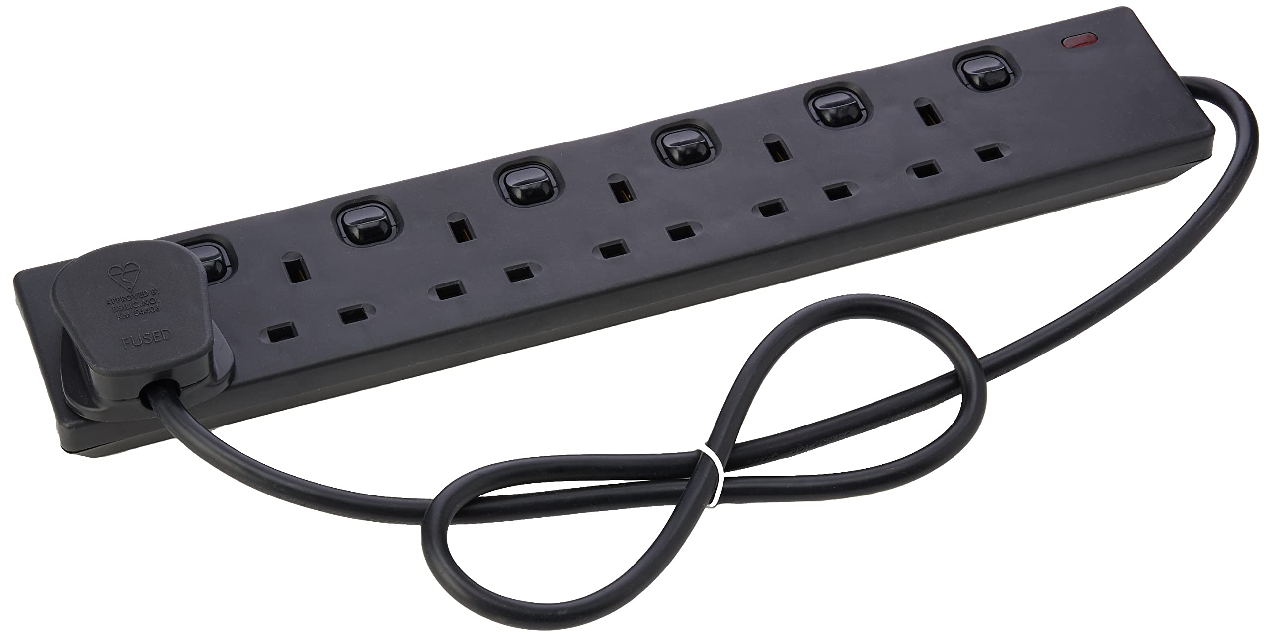 PRO ELEC PELB1724 6 Socket 0.8m Individually Switched Extension Lead – Black