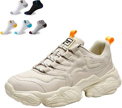 beige running trainers