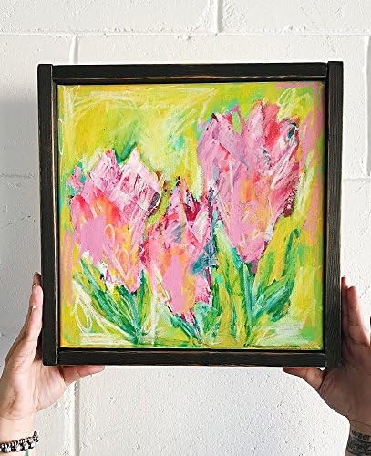 Pink wild flowers abstract expressive art 12x12 inches