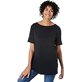 Woman Within Plus Size Perfect Cuffed Elbow-Sleeve Boat-Neck Tee