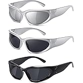 JASPIN Y2K Wrap Around Sunglasses for Women Men Sliver Oval Fashion Trendy Sport Shades UV Protection Eyeglasses