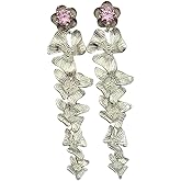 Elegant Orchid Floral Drop Earrings with Pink CZ Stones - Bridal and Bridesmaid Jewelry.
