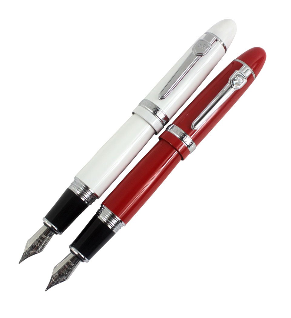 2 PCS Jinhao 159 Big Barrel Fountain Pens in 2 Colors(Red, White) with Transparent Pen Pouch
