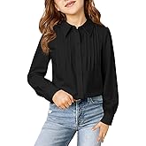 Haloumoning Girls Shirts Puff Long Sleeve Button Down Blouse Pleated School Uniform Dress Shirt Tops 5-14 Years