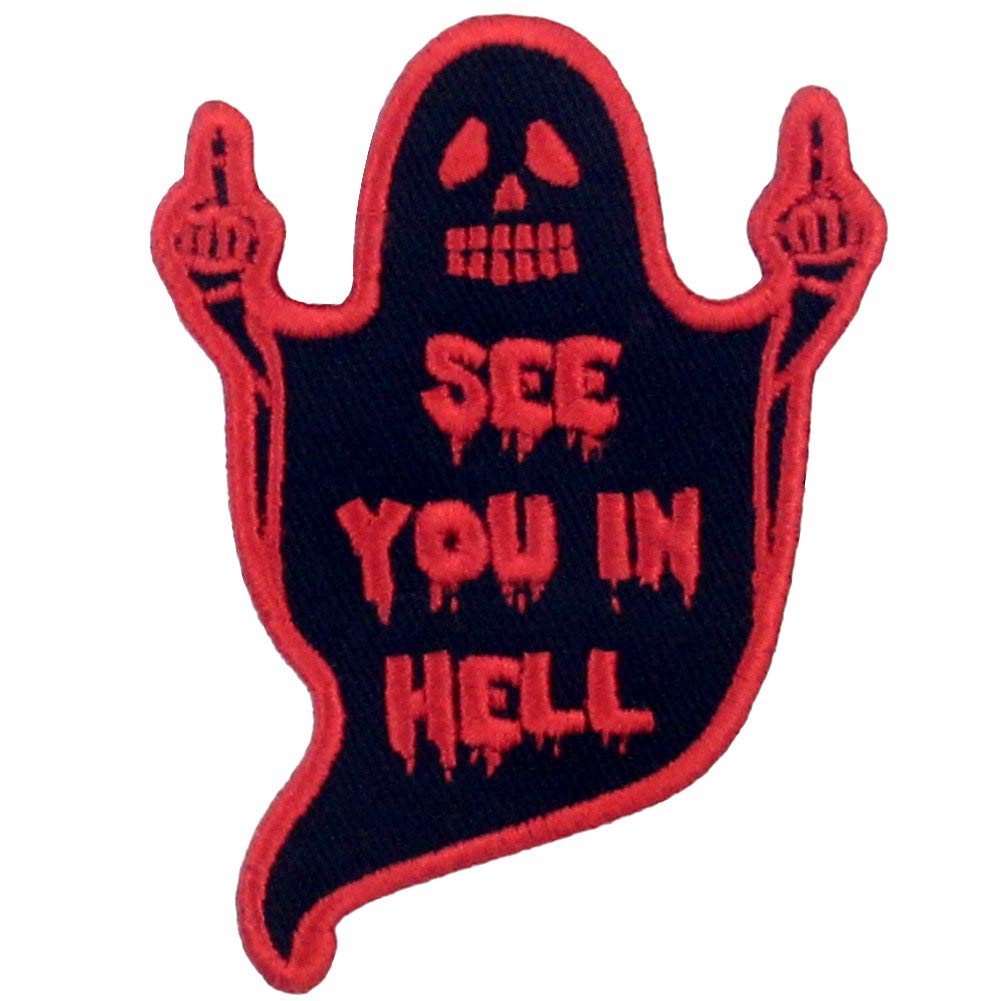 ZEGIN See You in Hell Ghost Patch Embroidered Applique Badge Iron On Sew On Emblem