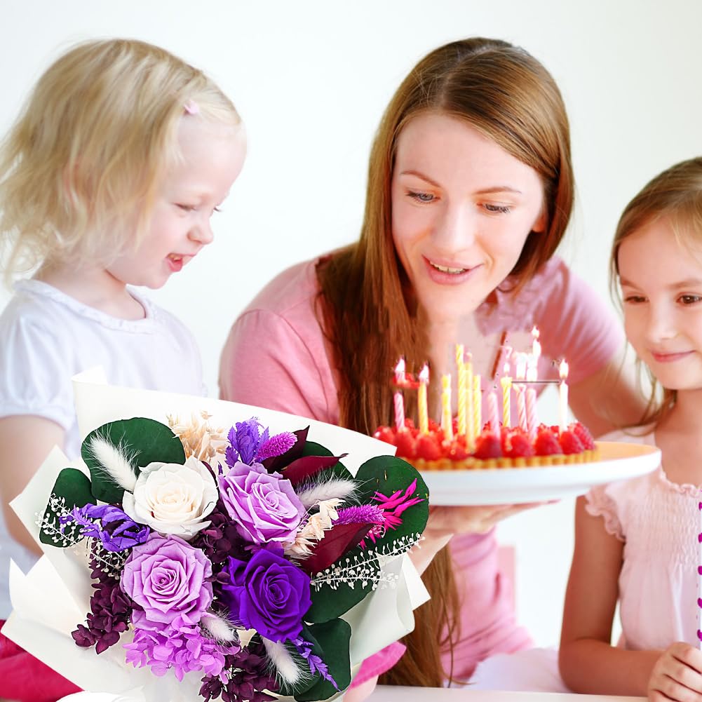 Flowers Gifts For Mom,Purple Valentines Gifts, Preserved Flower Bouquets, Purple Roses, Birthday Gifts For Women, Mothers Day Flowers For Wife
