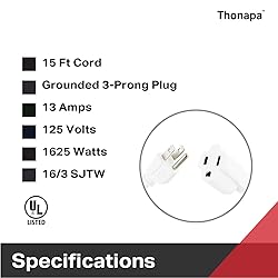 Thonapa 15 Ft Extension Cord with 3 Prong - White