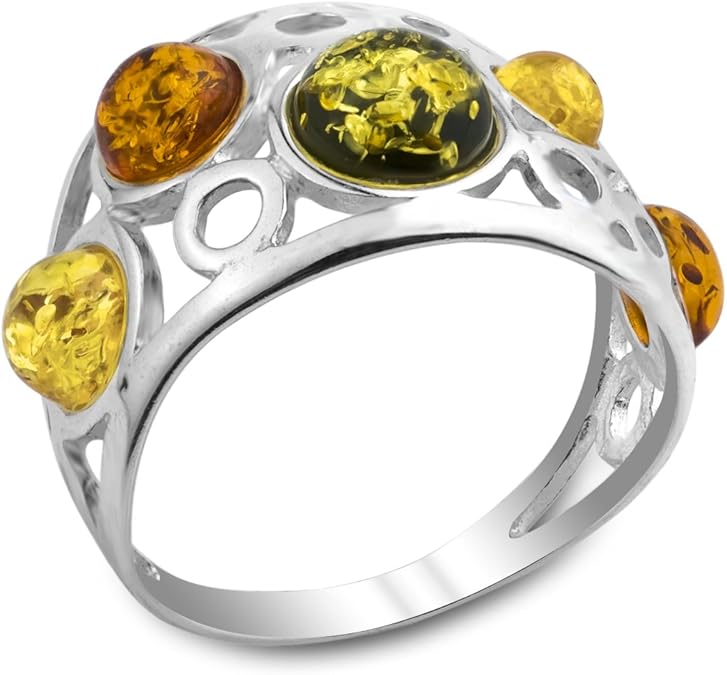 Mehrfarbiger Bernstein Sterling Silber Ring : Amazon.de: Schmuck