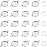 PH PandaHall 100pcs Stainless Steel Cabochon Connectors Settings Pendant Cabochons Trays 10mm Earring Bezel Trays Flat Round with Double Loop for Bracelets Necklaces Jewelry Making Art and Crafts.