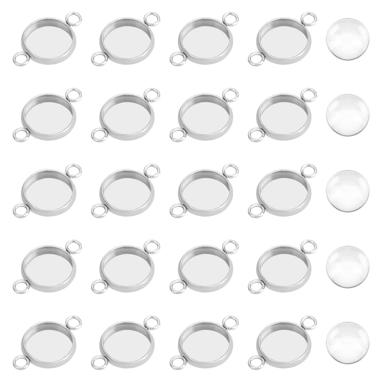 UNICRAFTALE 100 Sets Stainless Steel Blank Linking Pendant Cabochon Connectors Settings Pendant Cabochons Trays 10mm Bezel Trays Flat Round with Double Loop for Jewelry Making