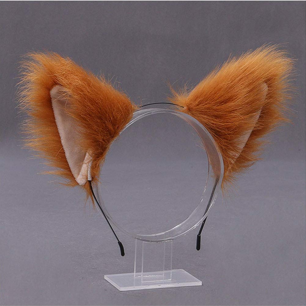 Faux Fur Fox Cat Ears Headband Hair Hoop Hairband Animal Ears Cosplay Party Costume Ears Headwear (Camel)