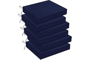 downluxe Outdoor Chair Cushions Set of 6 for Patio Furniture, Water-Resistant Square Corner Patio Chair Cushions with Ties, High Density Foam Outdoor Seat Cushion, 18.5" X 16" X 3", Navy