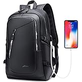 DYJ Vegan Leather Laptop Backpack for Women&Men, PU Vintage Travel Daypacks with USB Charging Port 17 Inch Laptop