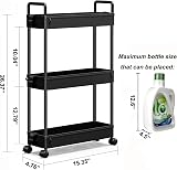 SOLEJAZZ 3-Tier Slim Rolling Storage Cart Black Plastic Stainless Steel view 2