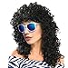 YOUNG LOVE Mens Wigs Costume Party Wigs Heavy Metal Rocker 80s Wig Long Curly Black Cosplay Wig