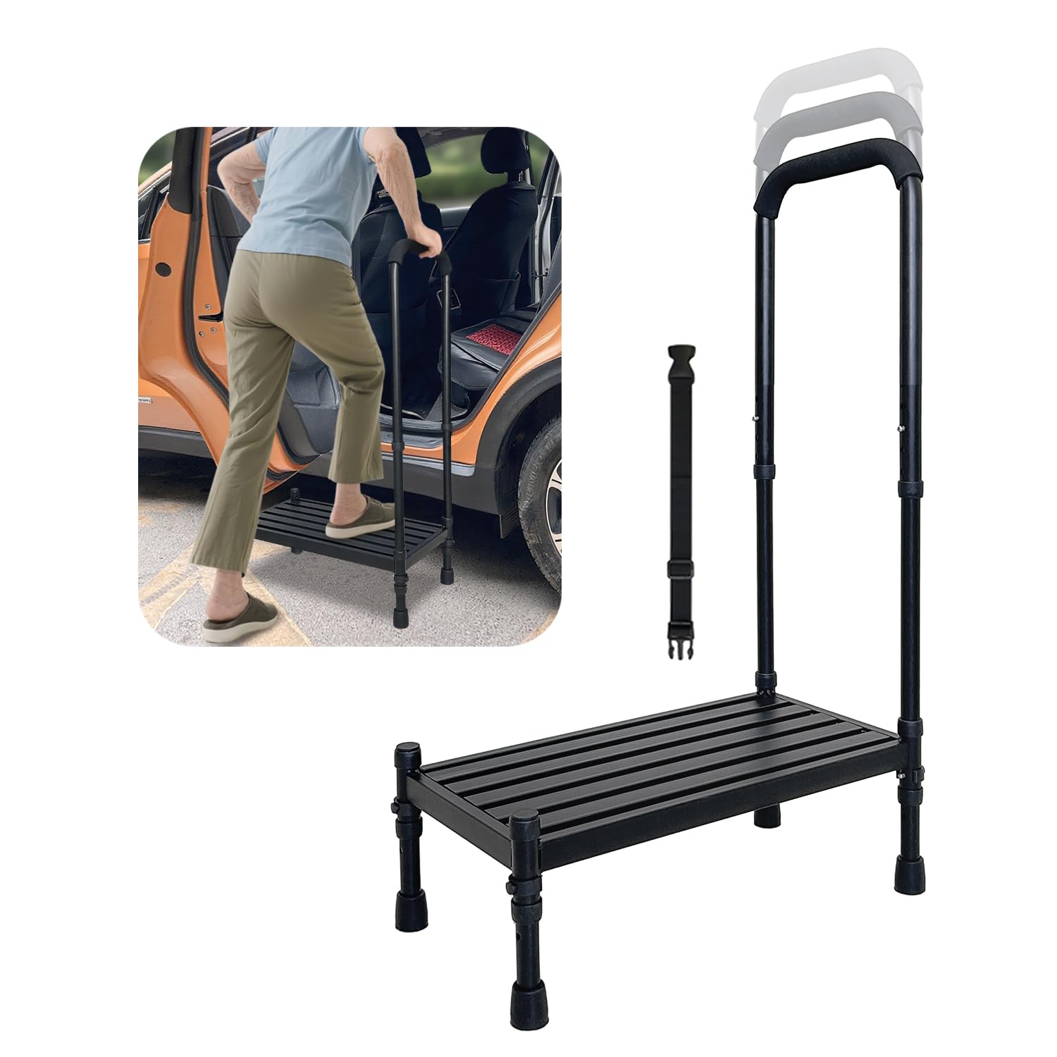Photo 1 of Car Step Stool with Handle for Elderly, Medical Handicap Step Stools with Handrail, Seniors Bed Steps for High Beds, Heavy Duty Metal Stepping Stool with Safety Step Platform, Vehicle Step Up Assist