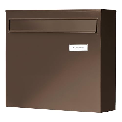 Burg-Waechter Zaun-Briefkasten ohne Zeitungsfach mit Namensschild, Verzinkter Stahl, Einwurf-Format DIN C4, Inkl. 2 Schluessel, POTSDAM 878 BR, Braun (aehnlich RAL 8014)