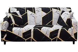 HOTNIU Stretch Sofa Cover Printed Couch Covers Loveseat Slipcovers for 2 Cushion Couches Sofas Elastic Universal Furniture Protector with 1 Pillowcase (Medium, Black Veins