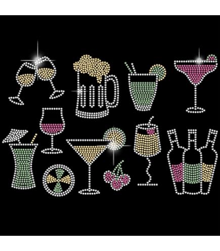 ETDesign Rhinestone Margarita Glass Iron-On Patch - Red, 1.75" X 4", Hot Fix Transfer - View #12