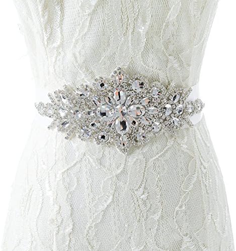WDresseason Bridal Crystal Rhinestone Wedding Dress Sash Belt With Ribbon(White)