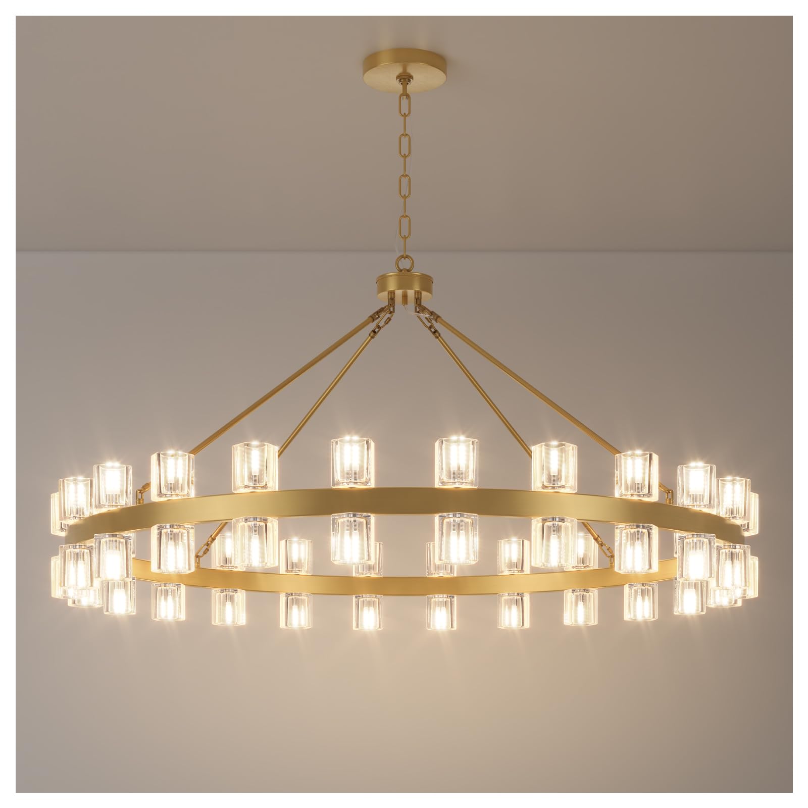 AEULYTIR 48 Inch Gold Wagon Wheel Chandelier with Crystal Shade, 48 ...
