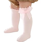 MIREAZW Baby Knee High Socks Newborn Ruffle Bow Socks Infant Long Sock Toddler Girls Uniform Stockings