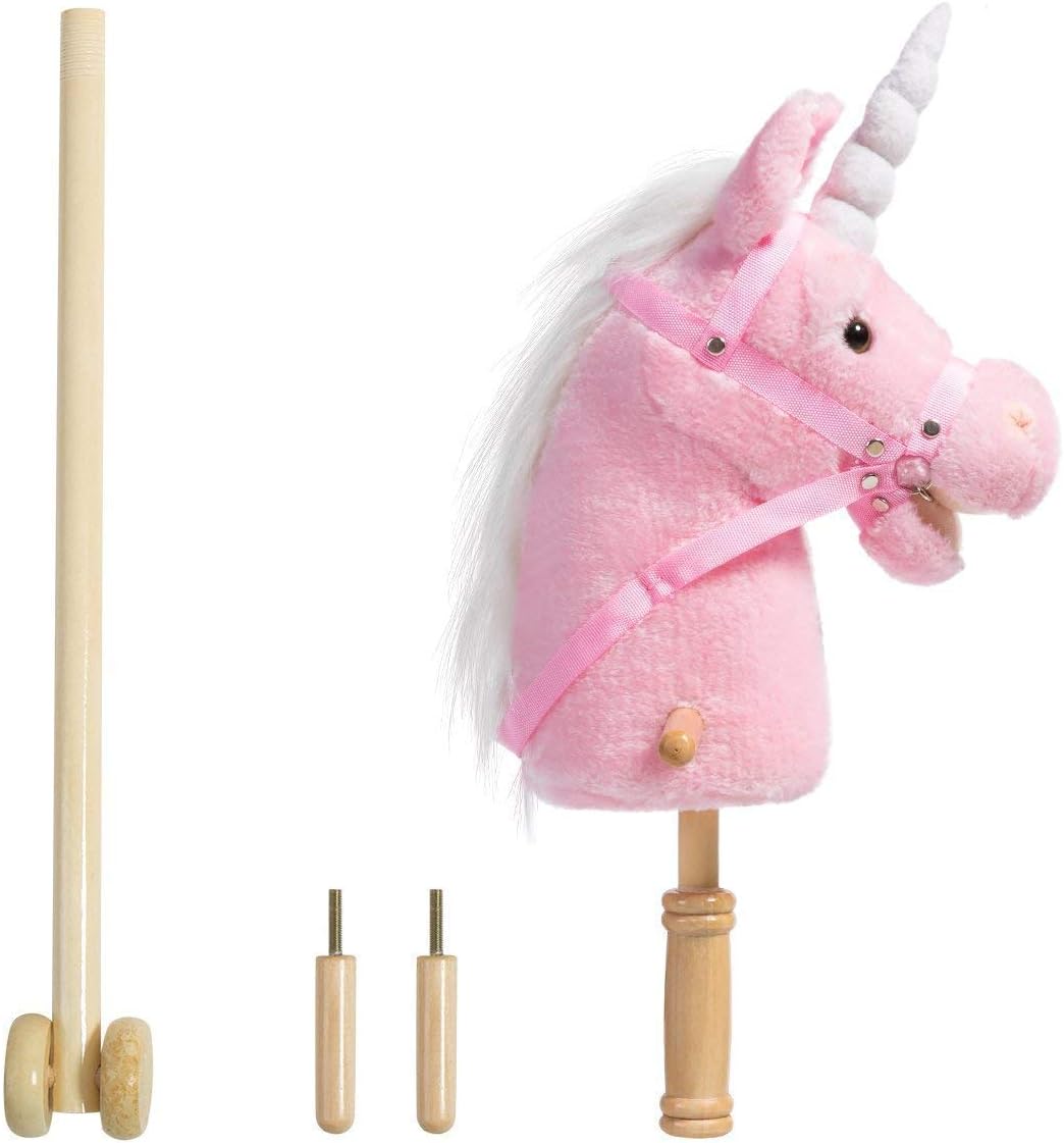 iBonny 36 inch Pink Hobby Horse with Good Grip Handles and Wheels Unicorn Plush Toy, Large - Image 3