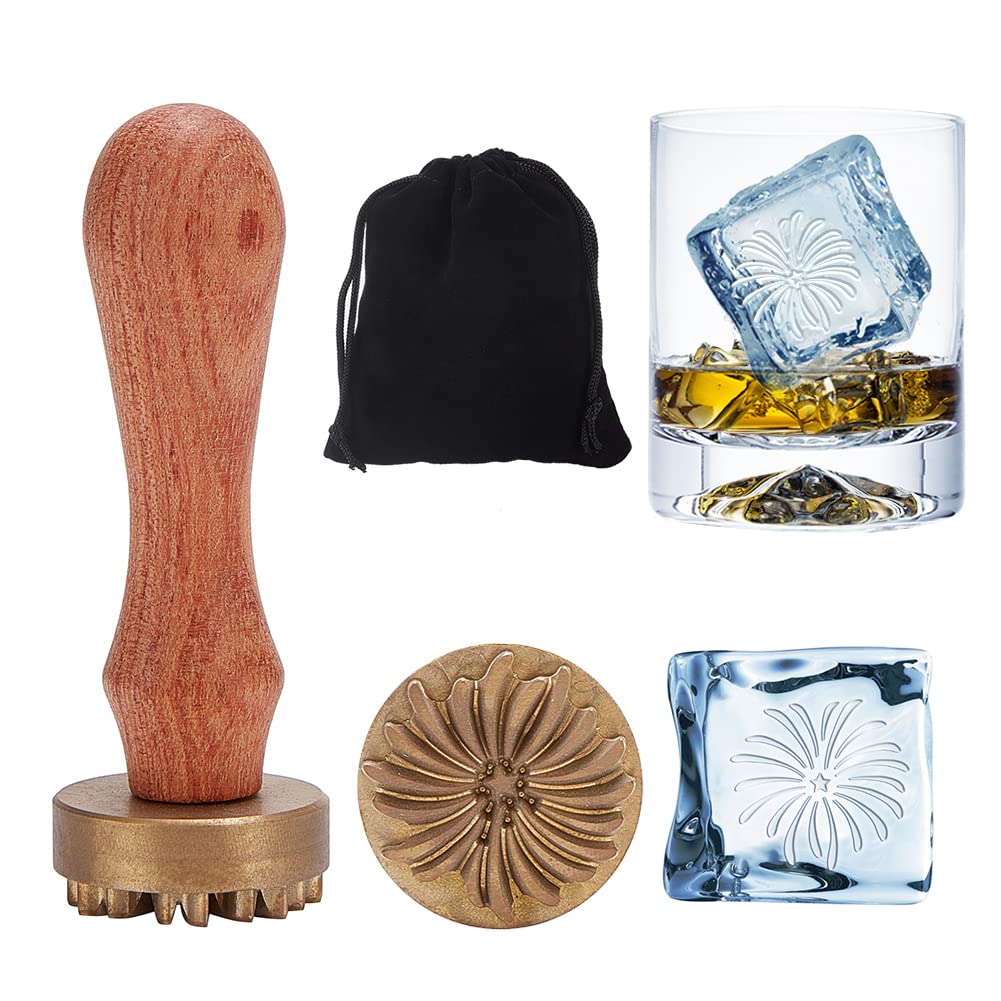 OLYCRAFT Ice Stamp 1.2" Wooden Seal Stamp Wax Seal Stamp Ice Branding Stamp with Removable Brass Head and Wood Handle for Ink Wax and Ice Cubes Making DIY Crafting - Firework