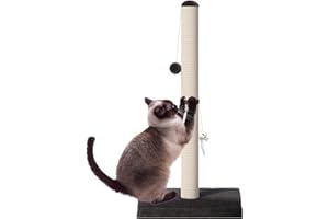MeowHomm 32” Tall Cat Scratching Posts for Indoor Cats Adults with 2 Hanging Ball, Large Cat Scratch Post Cat Scratcher Includes Sisal Rope