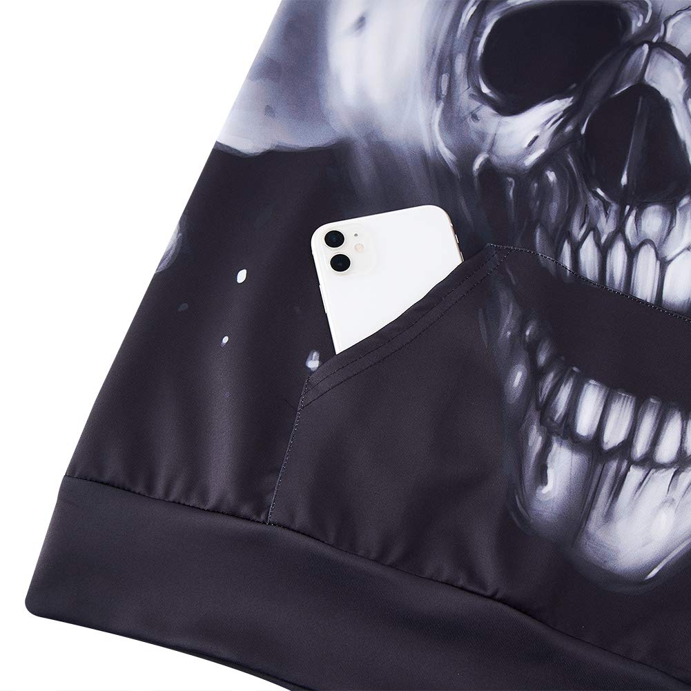 Modest Fun Novelty Hoodies Black Halloween Skull Graphic Winter Sweatshirts Competitive Adjustable Drawstring Hooded Pullover Jackets for Couple Female Male Casual Holiday Vacation Daily Wear
