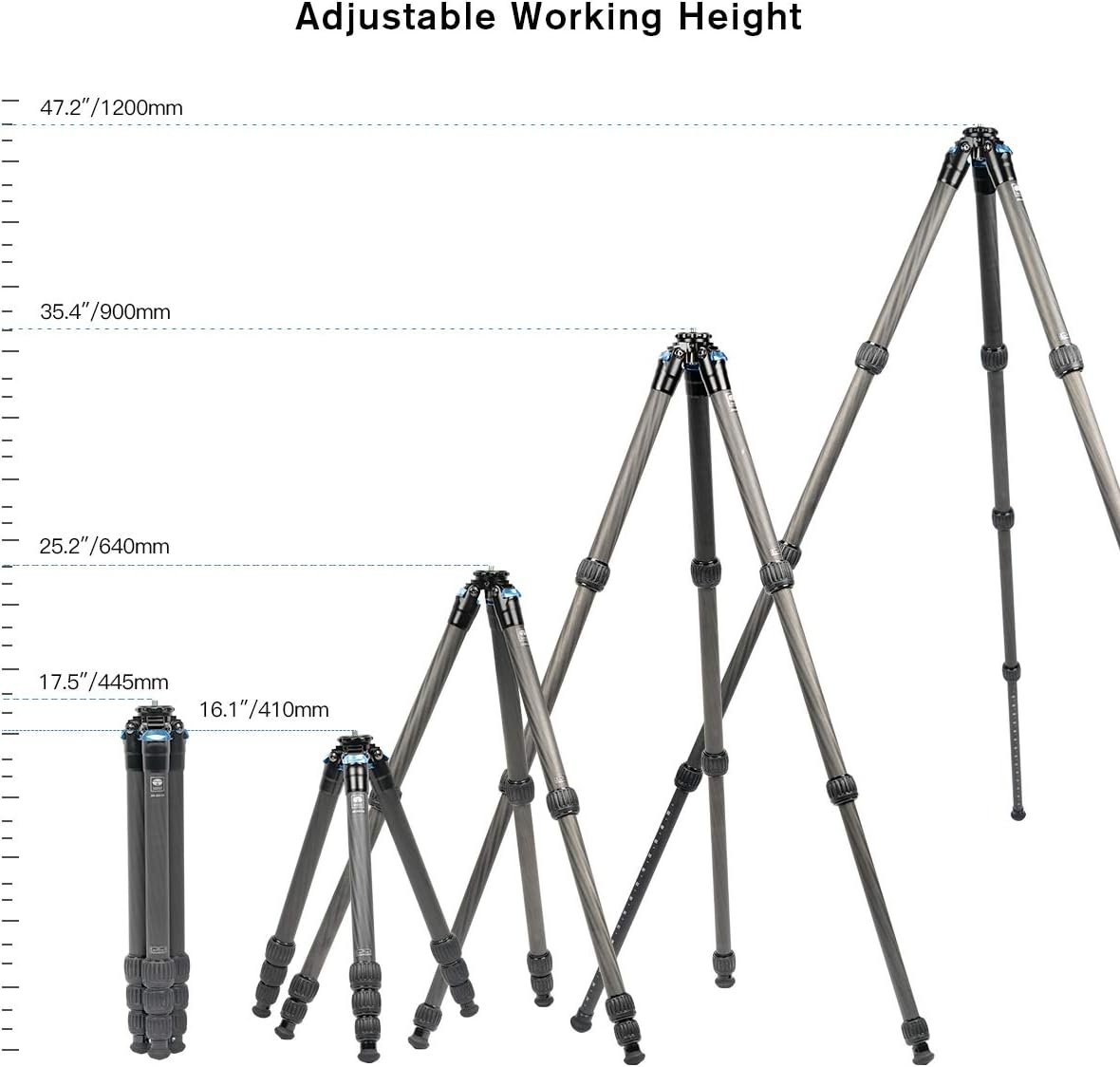 SIRUI AM-284 Carbon Fibre Professional Travel Tripod for Camera DSLR, Camcorder, Smartphone - Max Load 15kg - Image 4