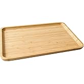 Bamboo Serving Tray Rectangle Platter Breakfast Dinner Food Bed Tray for Eating Kitchen Restaurants (1, 14.2" x 9.5" x 0.8" (no Handle))