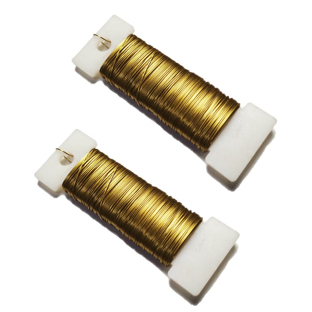 2 pieces wreath wire,florists wire 22 gauge,flexibility wire used for flower wreath making, Floral arrangement thread and DIY floral projects used for making flower garlands(About35m * 0.7mm) (gold)
