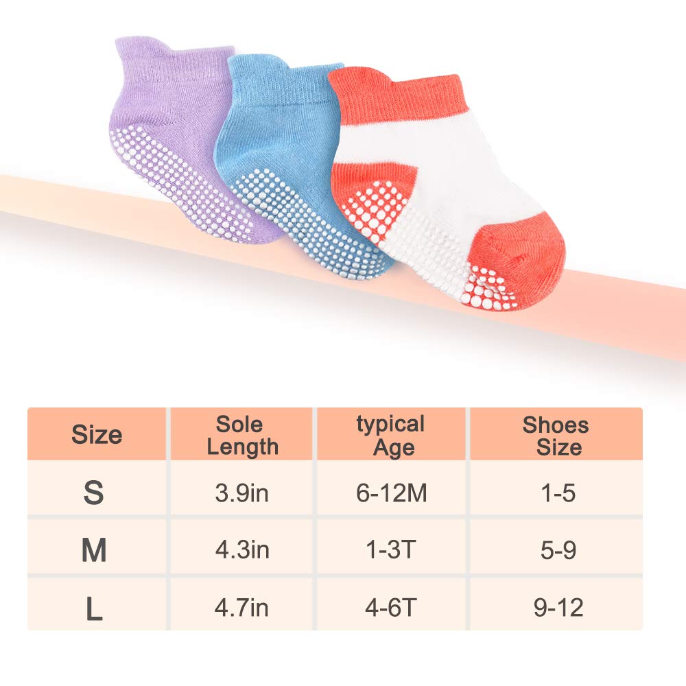 AVANTMEN Baby Socks with Grips Non Slip for Babies Girls Boys Toddlers Infants Kids Ankle Socks Anti Skid 6/12 Pack (12 Pack Girls - Assorted Solid, 1-3T)