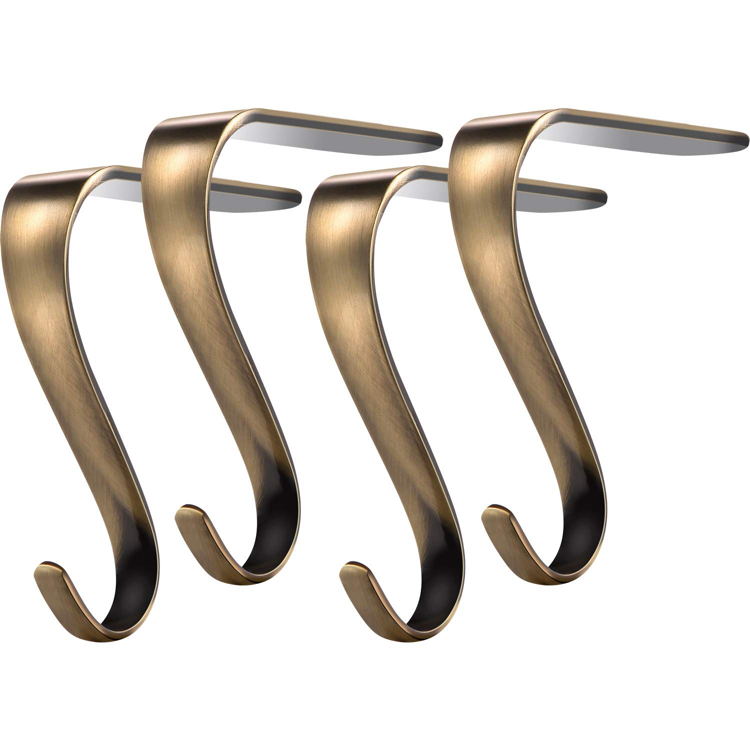 BOAO 4 Pcs Christmas Stocking Holders Metal Mantel Stockings Hangers Classic Shelf Heavy Duty Stocking Garland Hangers for Counter Tables Window Fireplace Xmas Party Decoration (Bronze)
