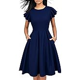 oxiuly Women's Flounce Sleeve Wedding Church Vintage Dresses Casual Floral Party Cocktail Work Dress with Pockets Fei376